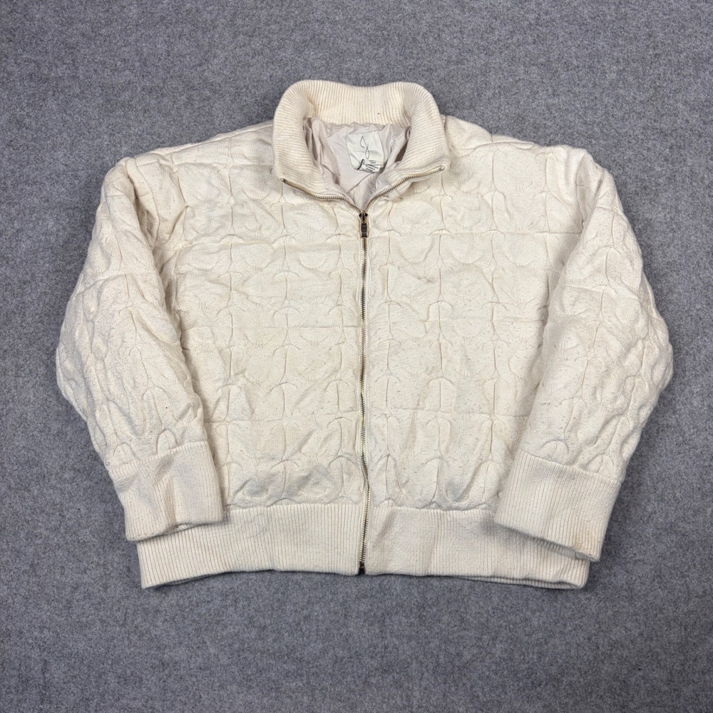 Joie Ivory Quilted Cable Knit Full Zip Bomber Jacket Cream XL